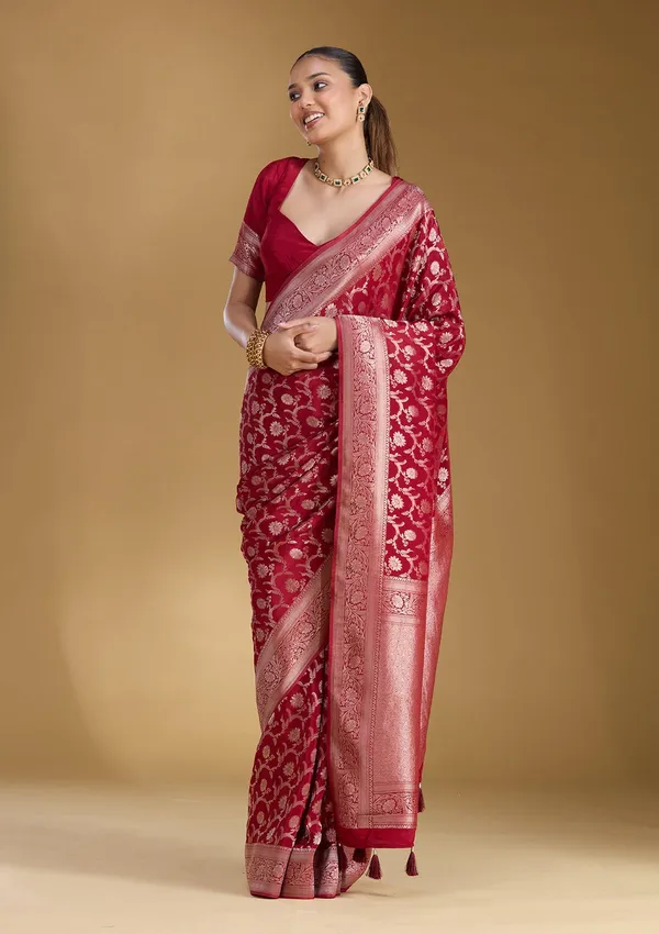 Maroon_Zariwork_Gold_Silk_Silk_Saree