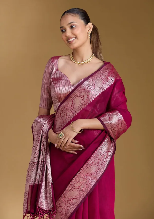 Magenta_Pink_Zariwork_Gold_Art_Silk_Silk_Saree