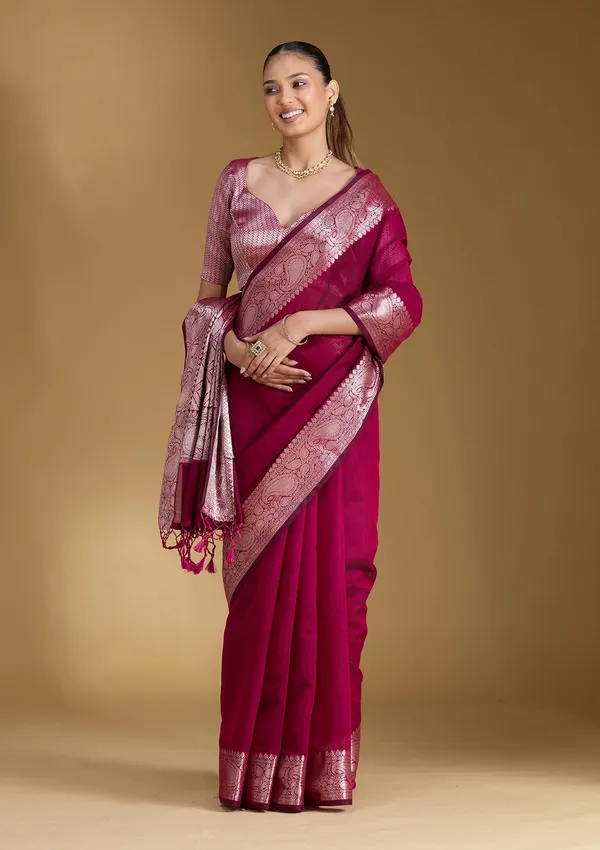 Magenta_Pink_Zariwork_Gold_Art_Silk_Silk_Saree
