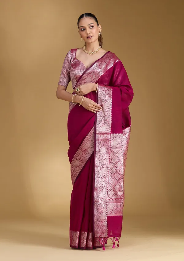 Magenta_Pink_Zariwork_Gold_Art_Silk_Silk_Saree