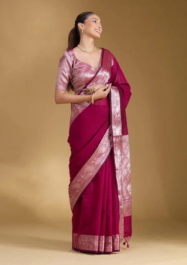 Magenta_Pink_Zariwork_Gold_Art_Silk_Silk_Saree