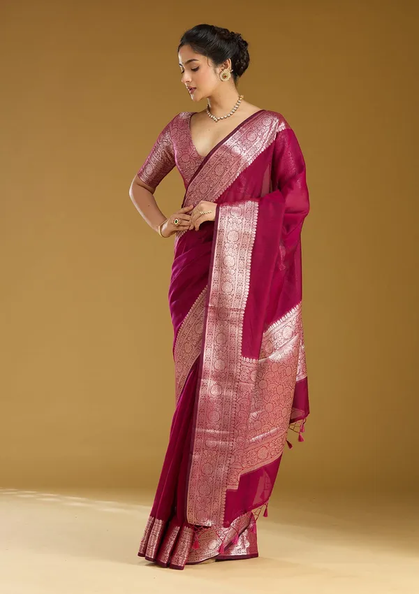 Magenta_Pink_Zariwork_Gold_Art_Silk_Silk_Saree
