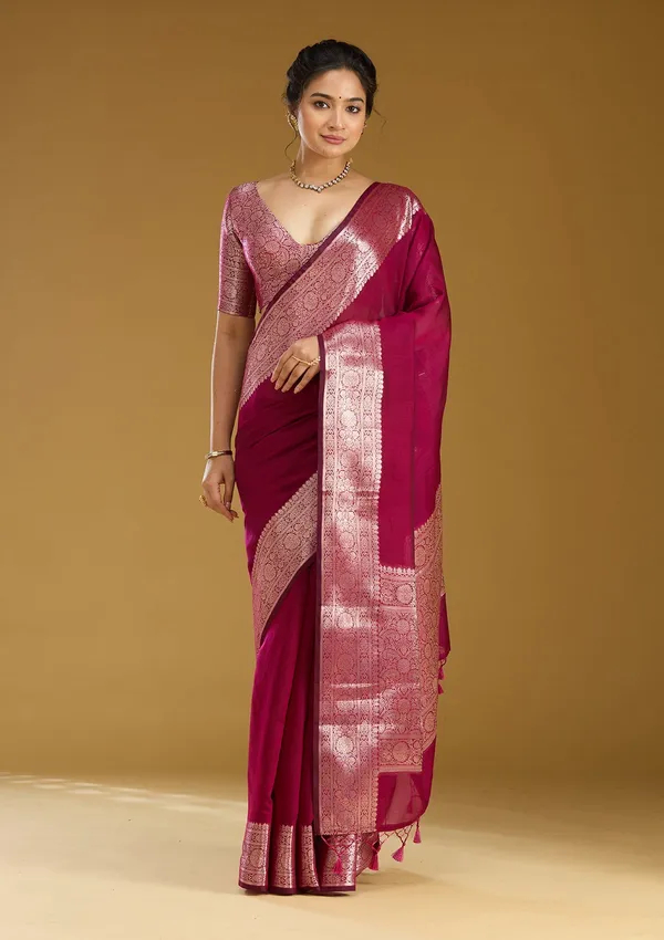 Magenta_Pink_Zariwork_Gold_Art_Silk_Silk_Saree