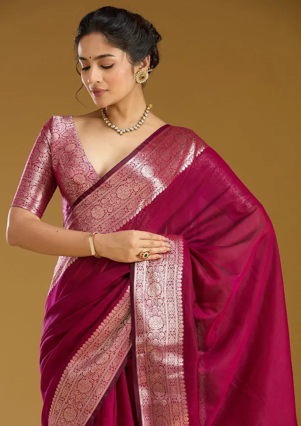 Magenta_Pink_Zariwork_Gold_Art_Silk_Silk_Saree