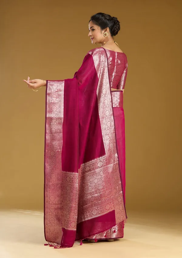 Magenta_Pink_Zariwork_Gold_Art_Silk_Silk_Saree