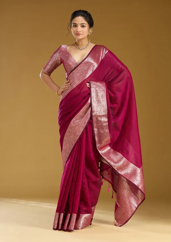 Magenta_Pink_Zariwork_Gold_Art_Silk_Silk_Saree