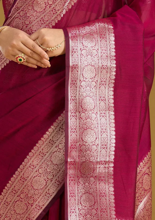 Magenta_Pink_Zariwork_Gold_Art_Silk_Silk_Saree