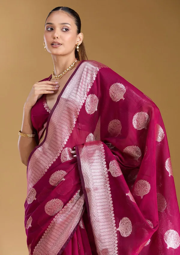Magenta_Pink_Zariwork_Gold_Art_Silk_Silk_Saree