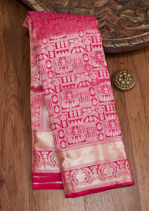 Rani_Pink_Zariwork_Gold_Pure_Silk_Silk_Saree
