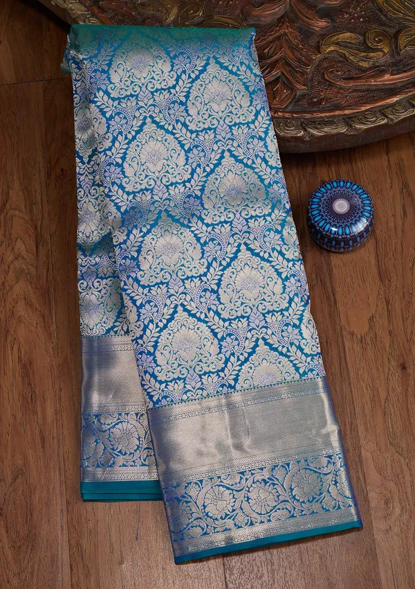 Peacock_Blue_Zariwork_Gold_Pure_Silk_Silk_Saree