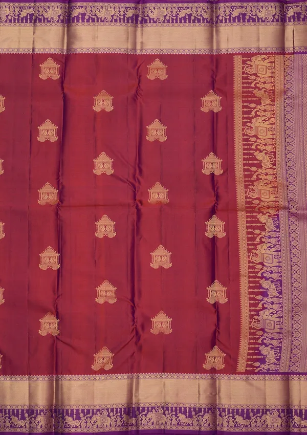 Rust_Zariwork_Gold_Silk_Silk_Saree