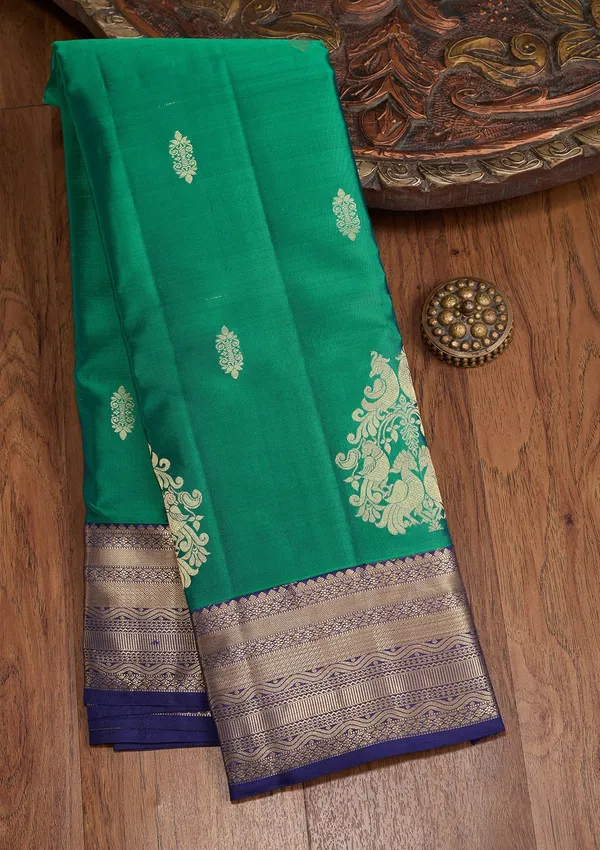 Parrot_Green_Zariwork_Gold_Silk_Silk_Saree