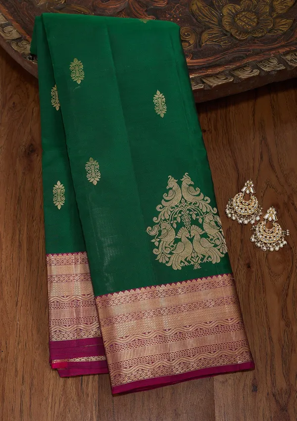 Bottle_Green_Zariwork_Gold_Silk_Silk_Saree