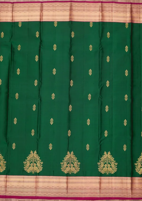 Bottle_Green_Zariwork_Gold_Silk_Silk_Saree