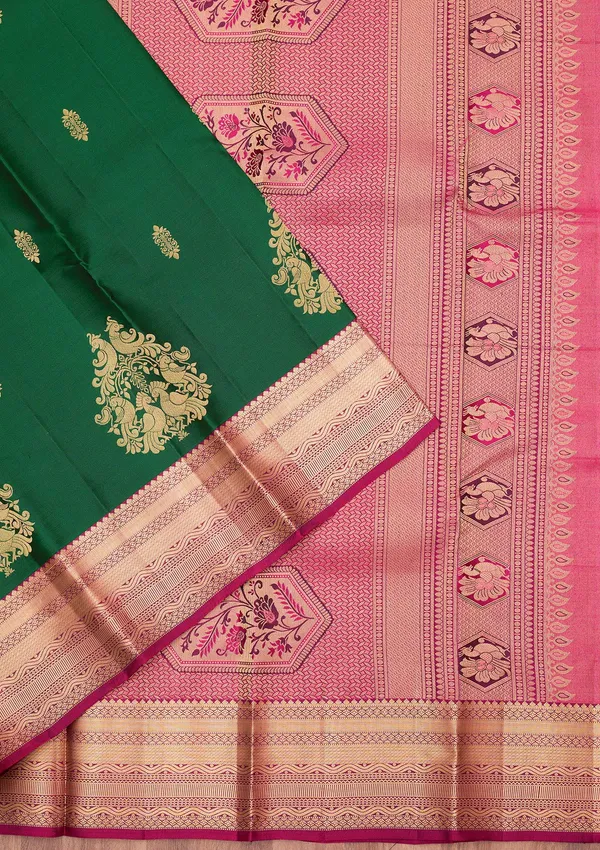 Bottle_Green_Zariwork_Gold_Silk_Silk_Saree