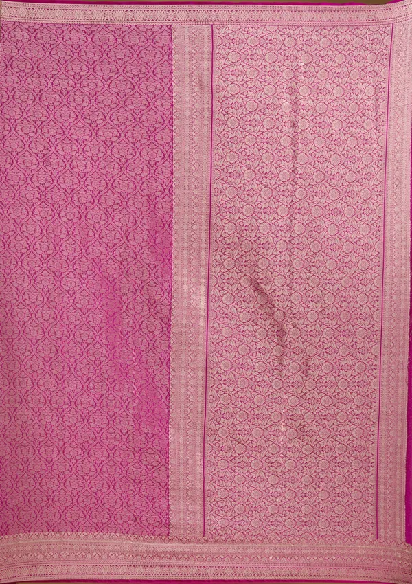 Magenta_Pink_Zariwork_Georgette_Silk_Saree