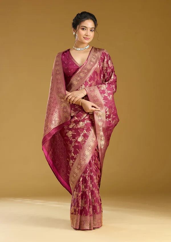 Wine_Zariwork_Gold_Art_Silk_Silk_Saree