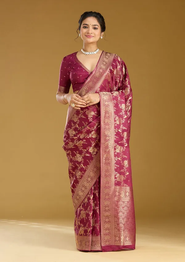 Wine_Zariwork_Gold_Art_Silk_Silk_Saree