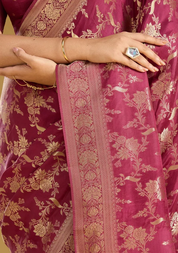 Wine_Zariwork_Gold_Art_Silk_Silk_Saree