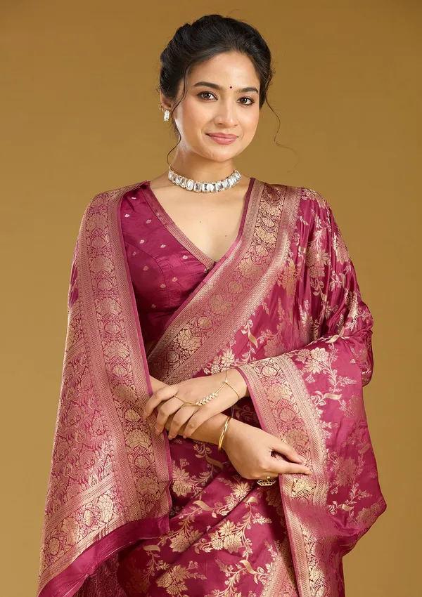Wine_Zariwork_Gold_Art_Silk_Silk_Saree