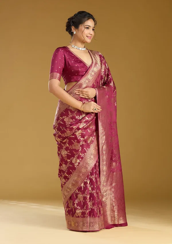 Wine_Zariwork_Gold_Art_Silk_Silk_Saree