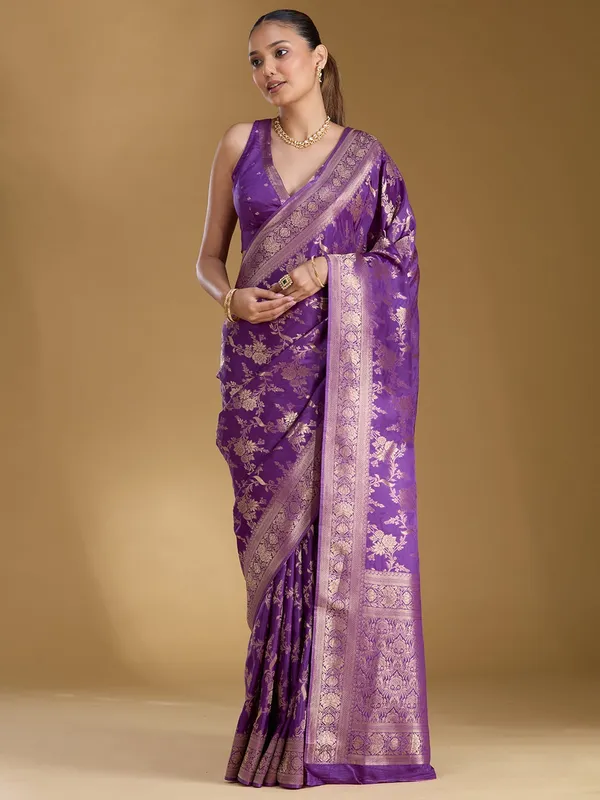 Violet_Zariwork_Gold_Art_Silk_Silk_Saree