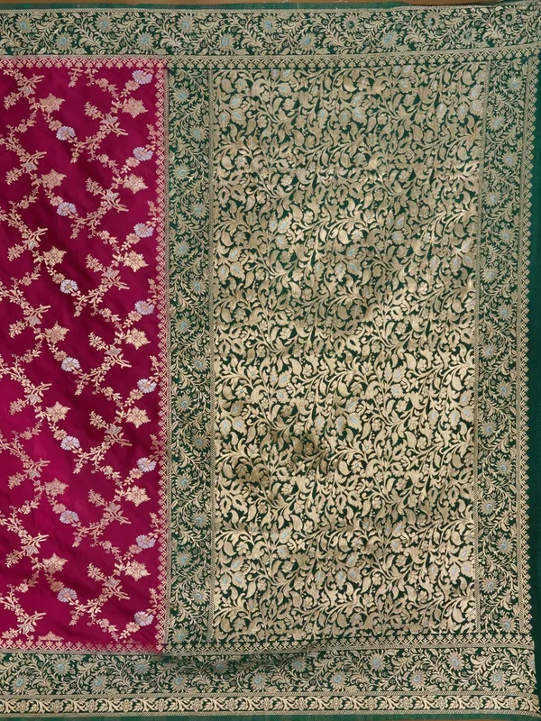 Bottle_Green_Zariwork_Gold_Art_Silk_Silk_Saree