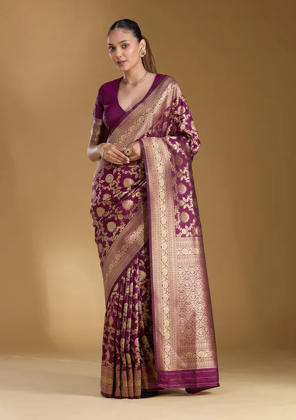 Wine_Zariwork_Gold_Art_Silk_Silk_Saree