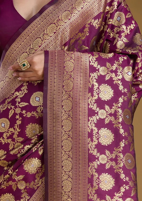 Wine_Zariwork_Gold_Art_Silk_Silk_Saree