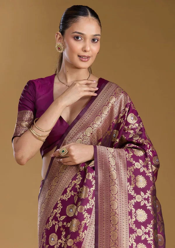 Wine_Zariwork_Gold_Art_Silk_Silk_Saree