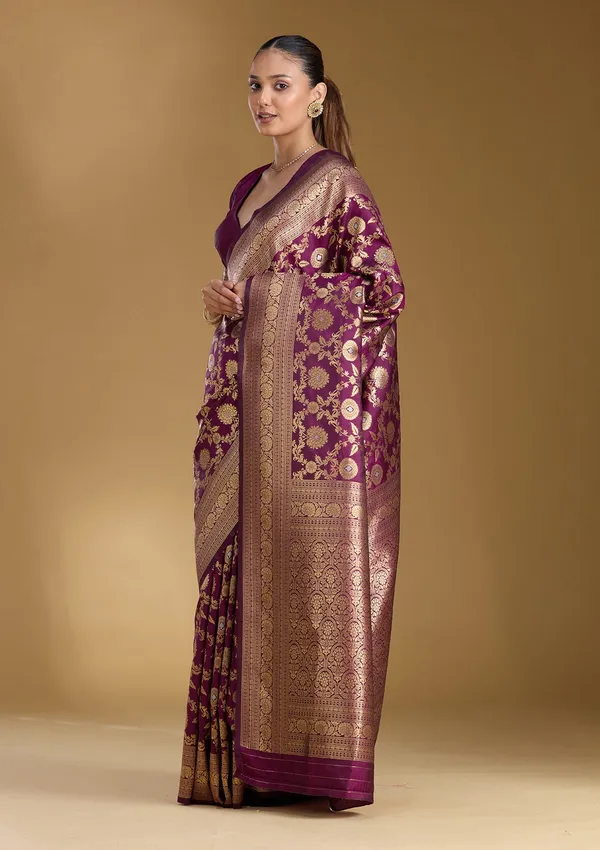Wine_Zariwork_Gold_Art_Silk_Silk_Saree