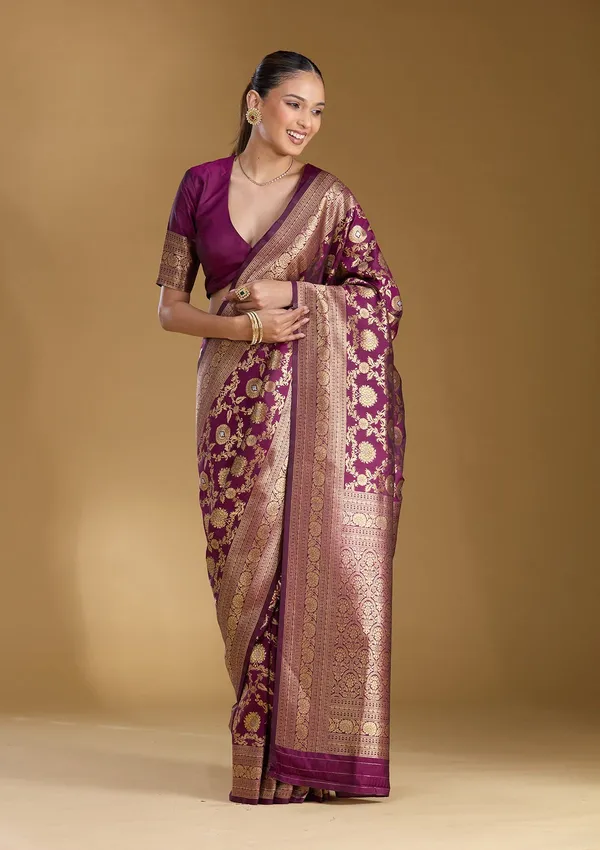 Wine_Zariwork_Gold_Art_Silk_Silk_Saree