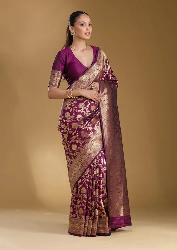 Wine_Zariwork_Gold_Art_Silk_Silk_Saree