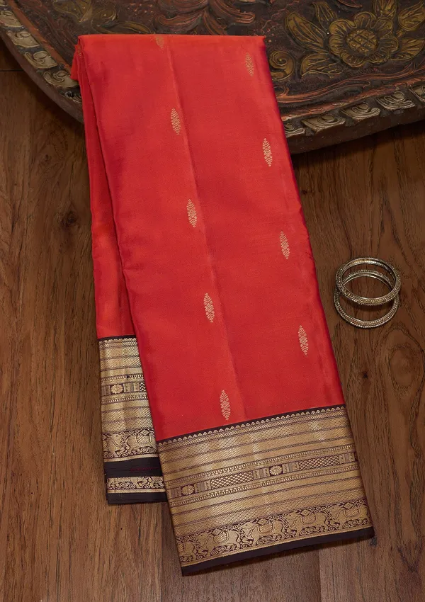 Rust_Zariwork_Gold_Silk_Silk_Saree