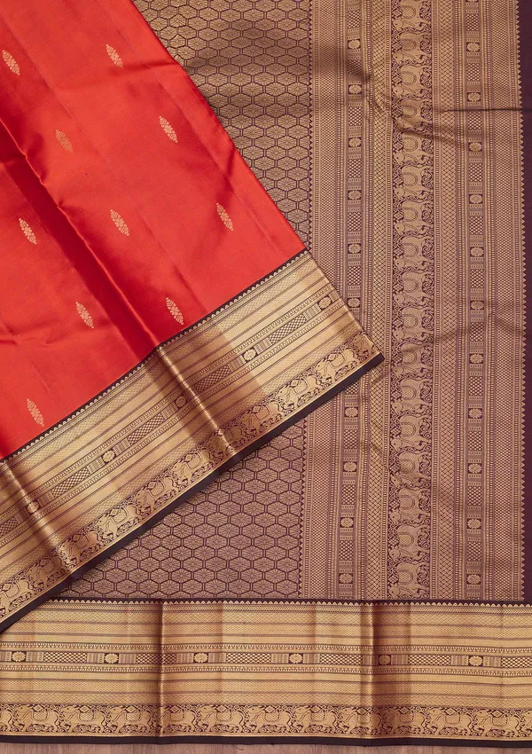 Rust_Zariwork_Gold_Silk_Silk_Saree