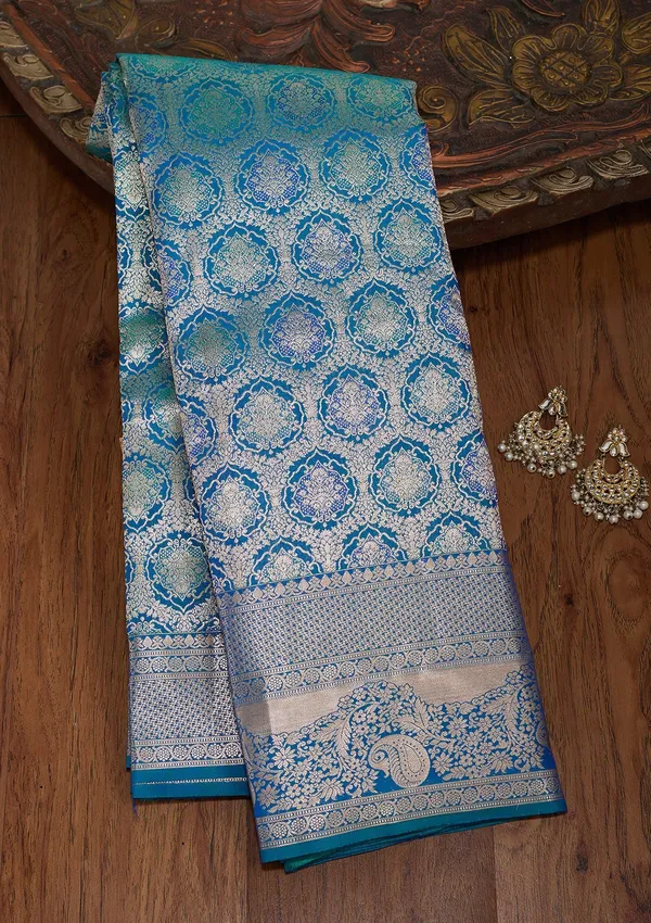 Peacock_Blue_Zariwork_Gold_Silk_Silk_Saree