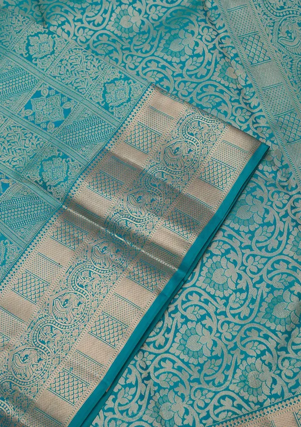 Peacock_Blue_Zariwork_Gold_Silk_Silk_Saree