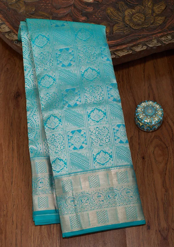 Peacock_Blue_Zariwork_Gold_Silk_Silk_Saree
