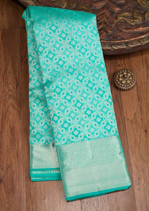 Turquoise_Blue_Zariwork_Silver_Silk_Silk_Saree