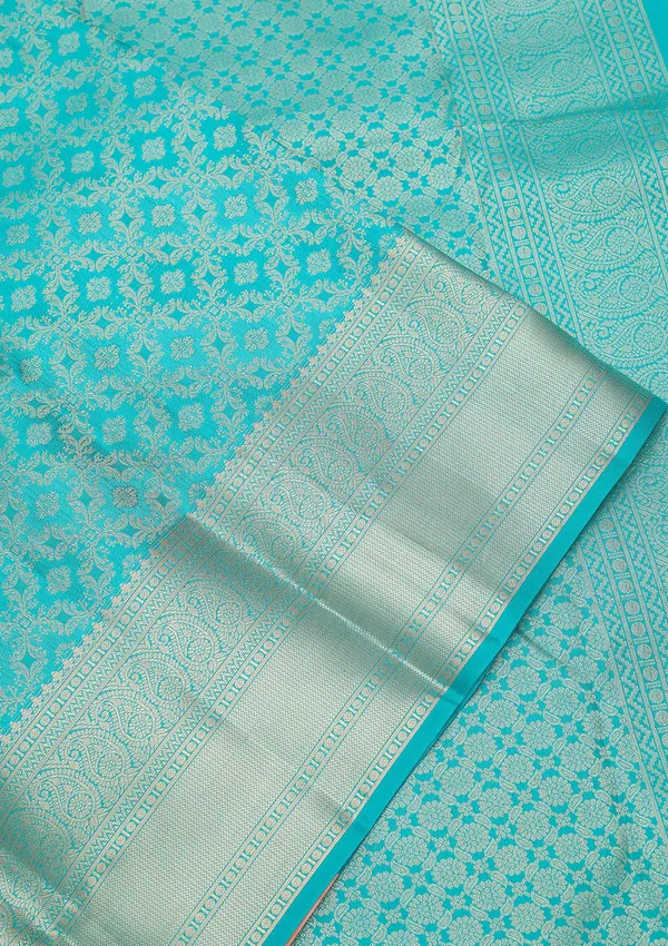 Turquoise_Blue_Zariwork_Silver_Silk_Silk_Saree