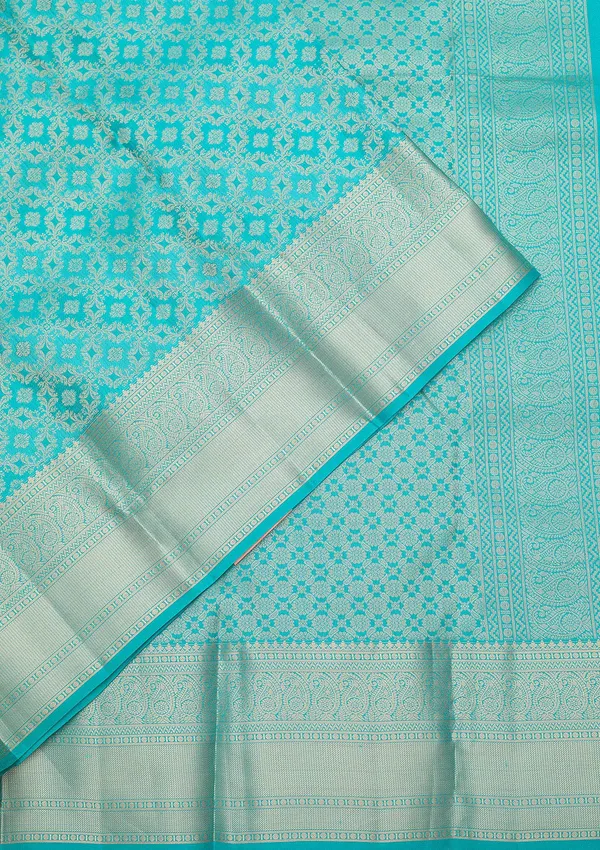 Turquoise_Blue_Zariwork_Silver_Silk_Silk_Saree