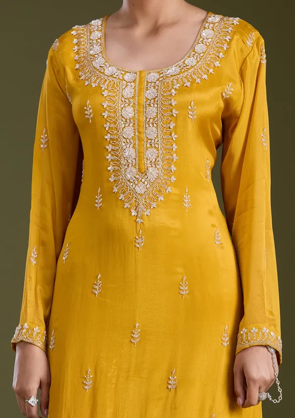 Mustard_Yellow_Sequins_Soft_Raw_Silk_Readymade_Salwar_Suit