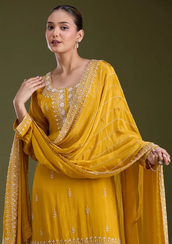 Mustard_Yellow_Sequins_Soft_Raw_Silk_Readymade_Salwar_Suit