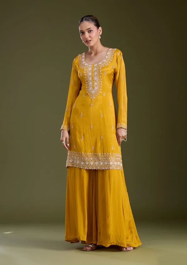 Mustard_Yellow_Sequins_Soft_Raw_Silk_Readymade_Salwar_Suit