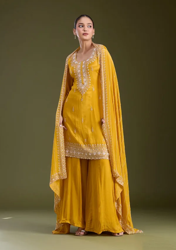 Mustard_Yellow_Sequins_Soft_Raw_Silk_Readymade_Salwar_Suit