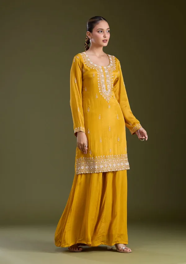Mustard_Yellow_Sequins_Soft_Raw_Silk_Readymade_Salwar_Suit