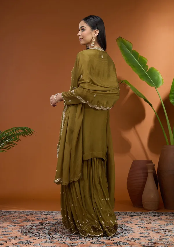 Mehandi_Green_Sequins_Soft_Raw_Silk_Readymade_Salwar_Suit