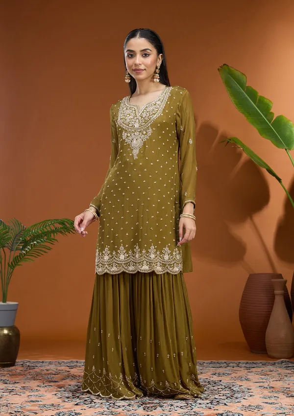 Mehandi_Green_Sequins_Soft_Raw_Silk_Readymade_Salwar_Suit