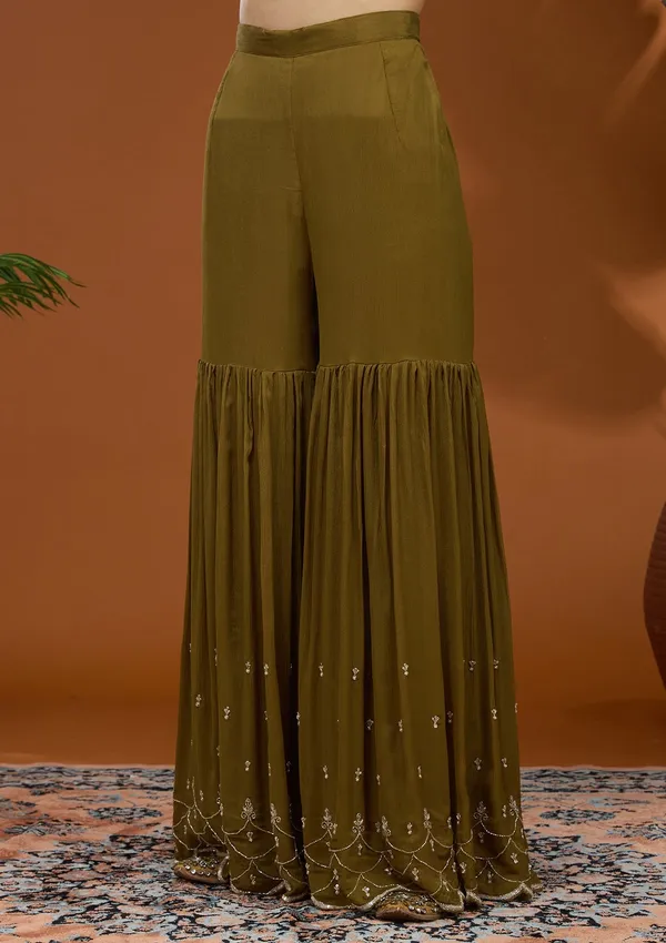 Mehandi_Green_Sequins_Soft_Raw_Silk_Readymade_Salwar_Suit