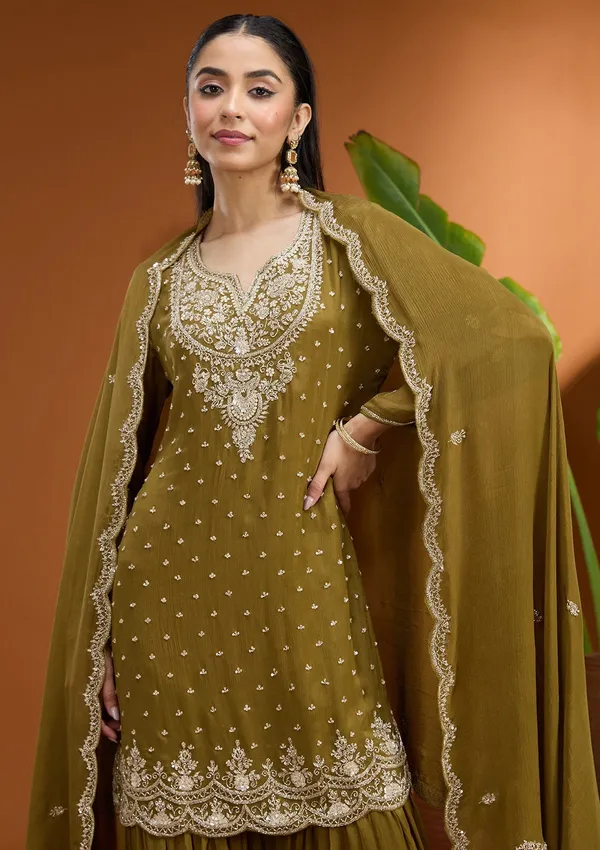 Mehandi_Green_Sequins_Soft_Raw_Silk_Readymade_Salwar_Suit